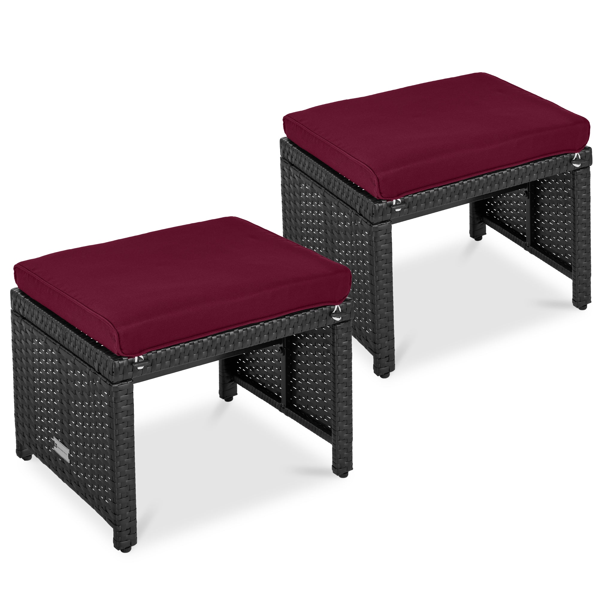 Set of 2 Multipurpose Wicker Ottomans w/ Removable Cushions Steel Frame