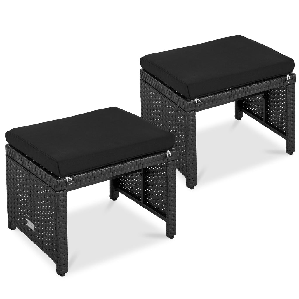 Set of 2 Multipurpose Wicker Ottomans w/ Removable Cushions Steel Frame