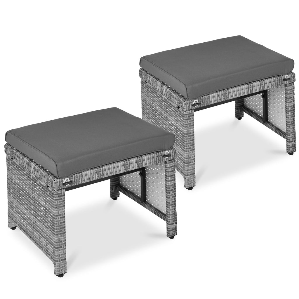 Set of 2 Multipurpose Wicker Ottomans w/ Removable Cushions Steel Frame