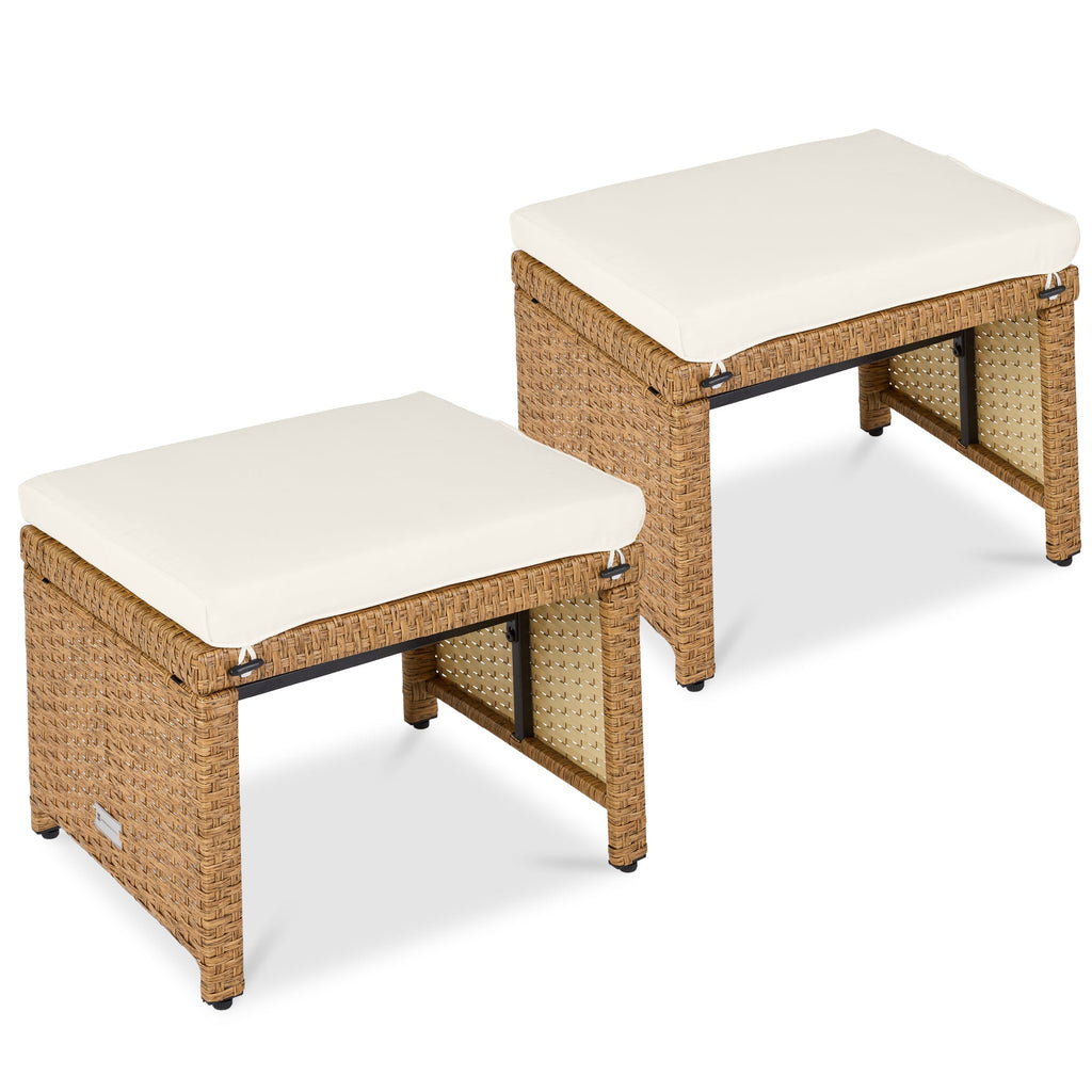Set of 2 Multipurpose Wicker Ottomans w/ Removable Cushions Steel Frame