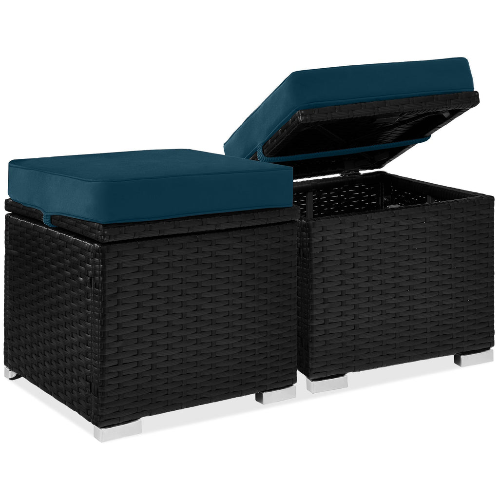 Set of 2 Wicker Ottomans Multipurpose w/ Removable Cushions Steel Frame