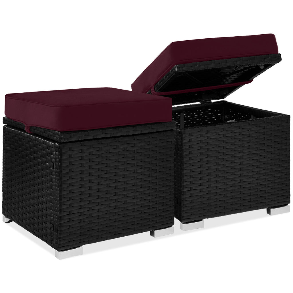 Set of 2 Wicker Ottomans Multipurpose w/ Removable Cushions Steel Frame