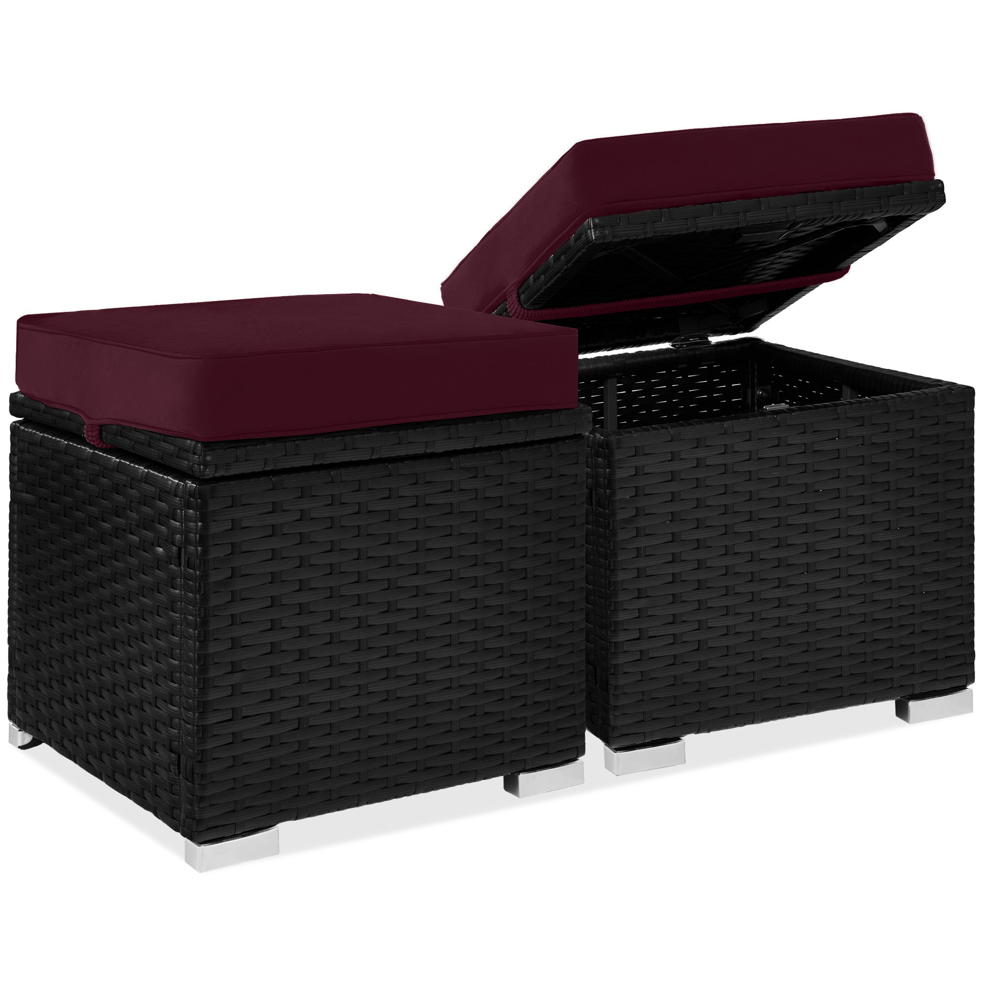 Set of 2 Wicker Ottomans Multipurpose w/ Removable Cushions Steel Frame