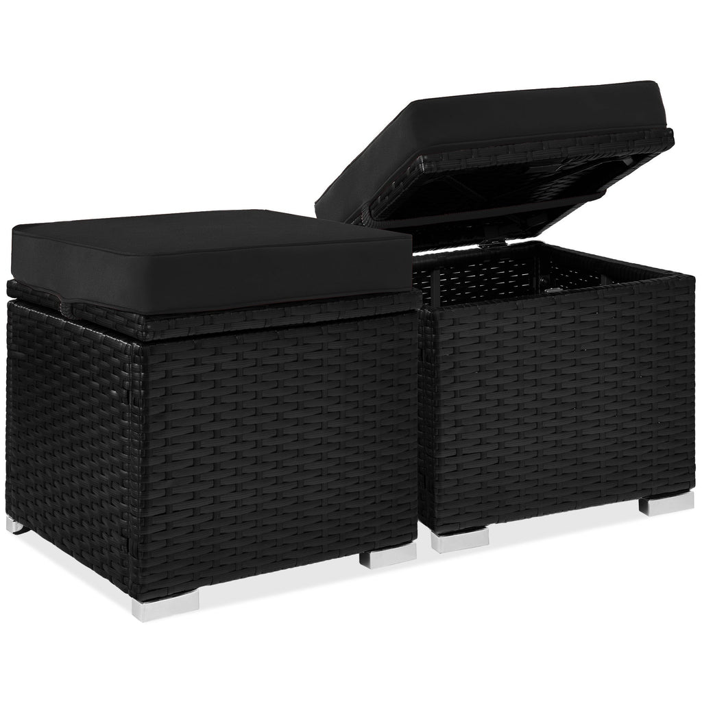 Set of 2 Wicker Ottomans Multipurpose w/ Removable Cushions Steel Frame