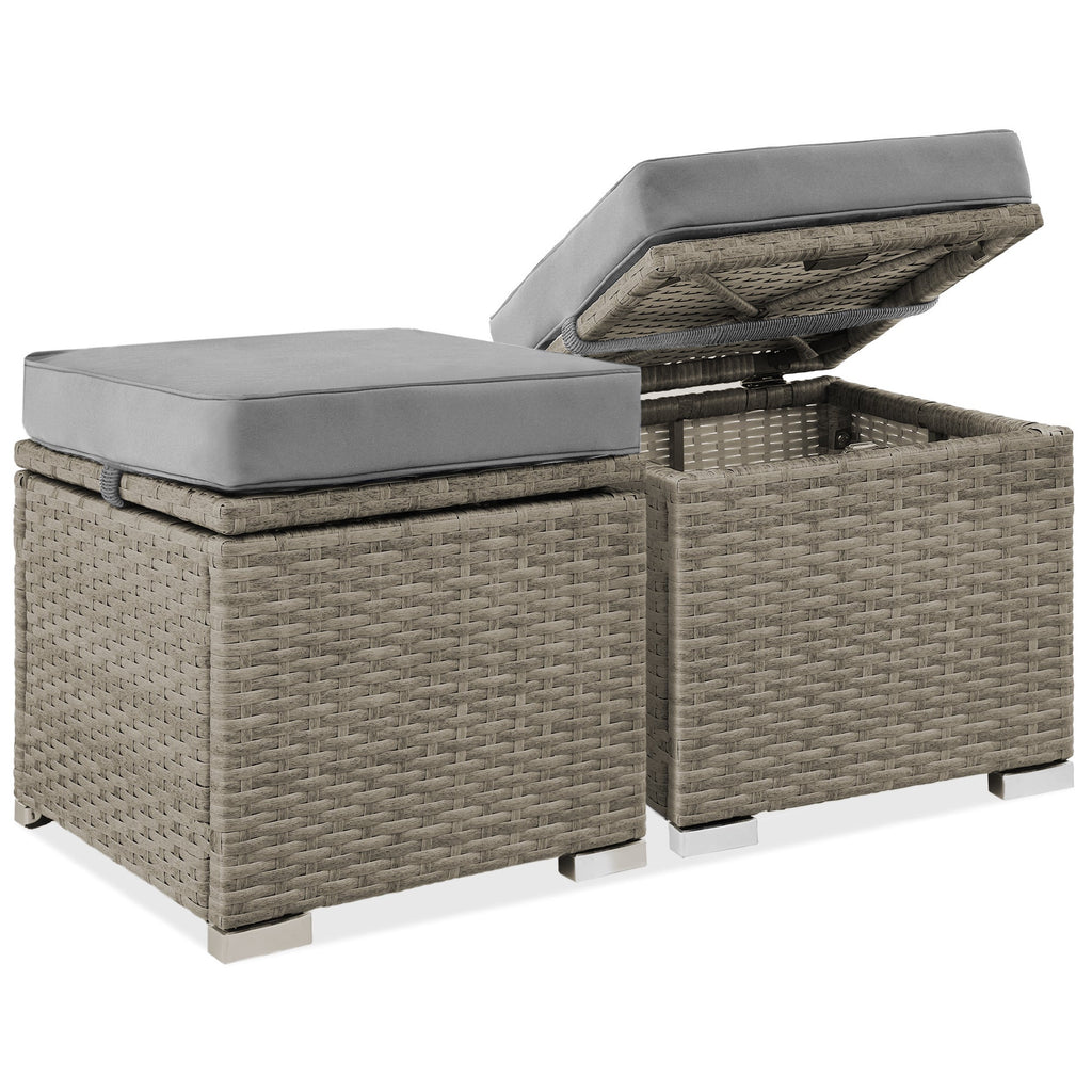 Set of 2 Wicker Ottomans Multipurpose w/ Removable Cushions Steel Frame