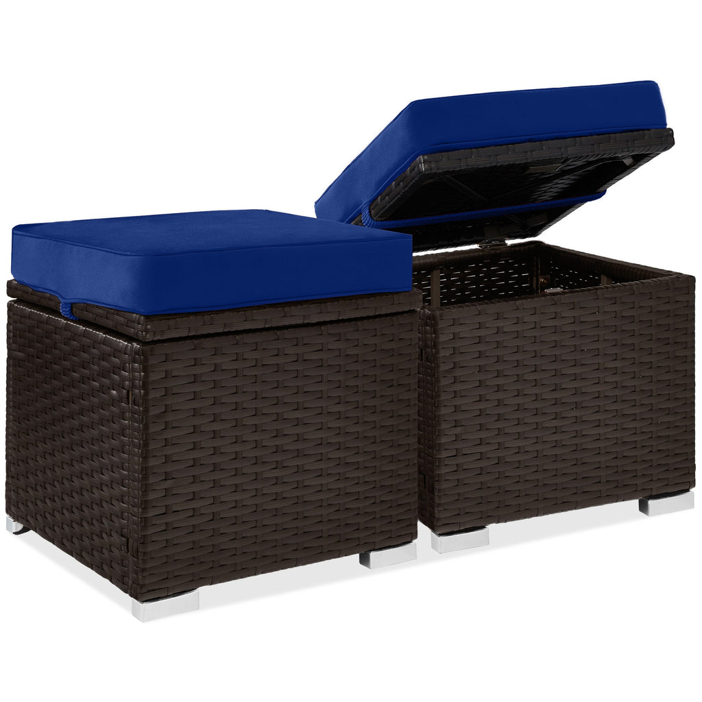 Set of 2 Wicker Ottomans Multipurpose w/ Removable Cushions Steel Frame