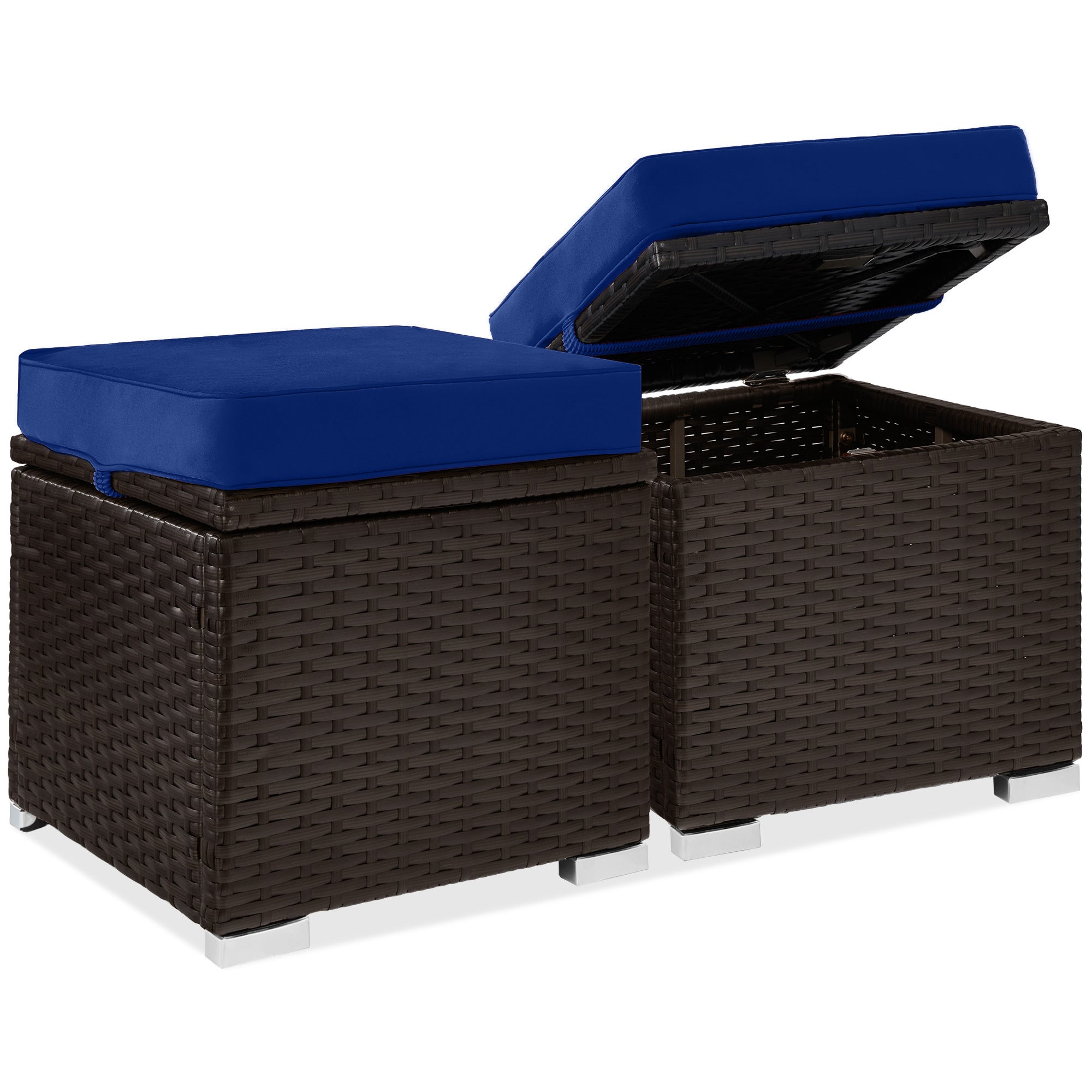 Set of 2 Wicker Ottomans Multipurpose w/ Removable Cushions Steel Frame