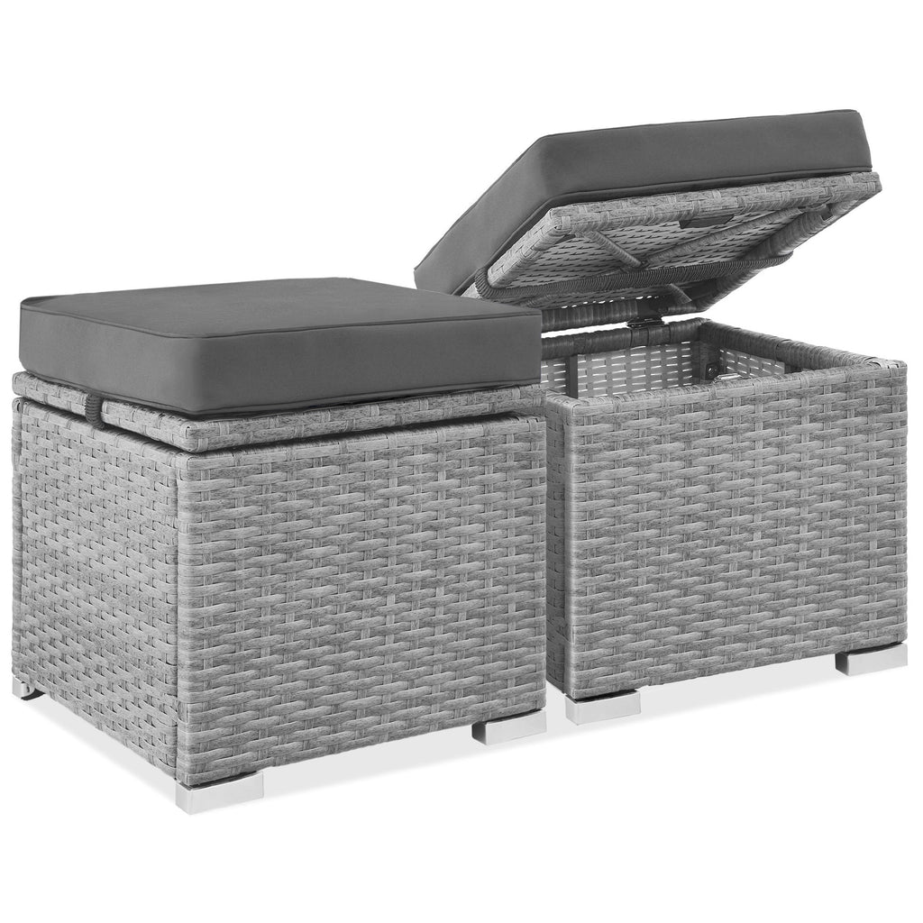 Set of 2 Wicker Ottomans Multipurpose w/ Removable Cushions Steel Frame