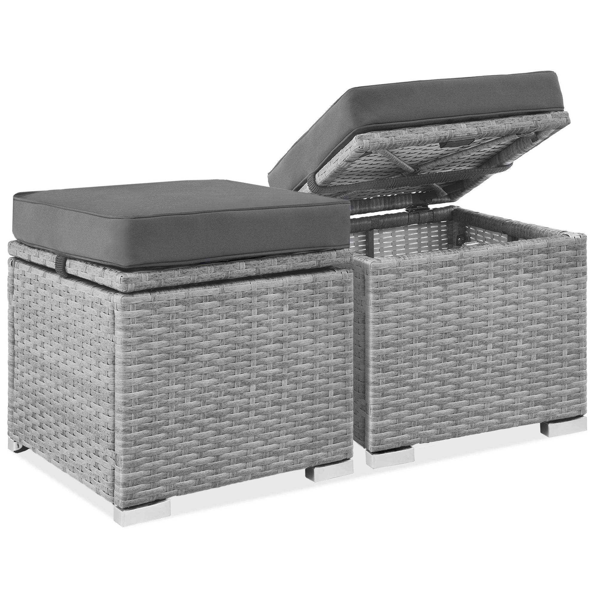 Set of 2 Wicker Ottomans Multipurpose w/ Removable Cushions Steel Frame