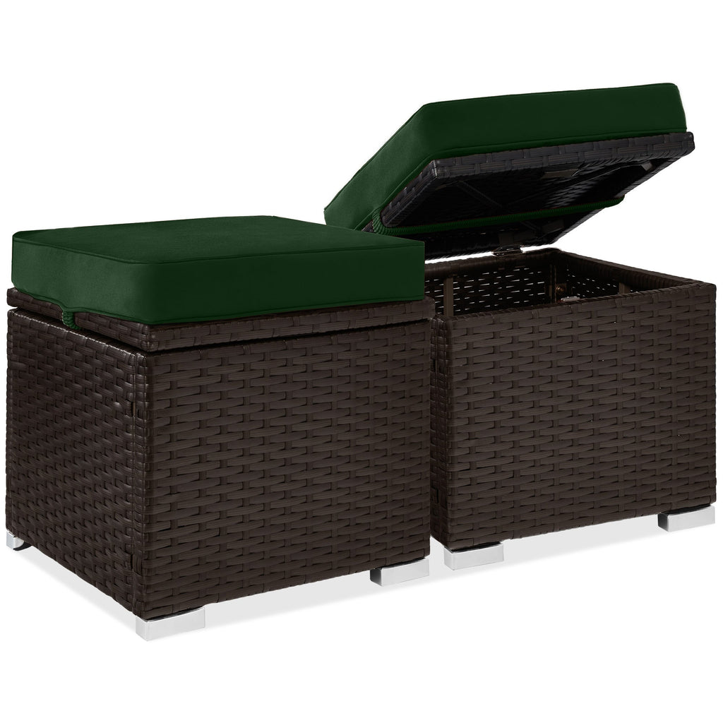 Set of 2 Wicker Ottomans Multipurpose w/ Removable Cushions Steel Frame