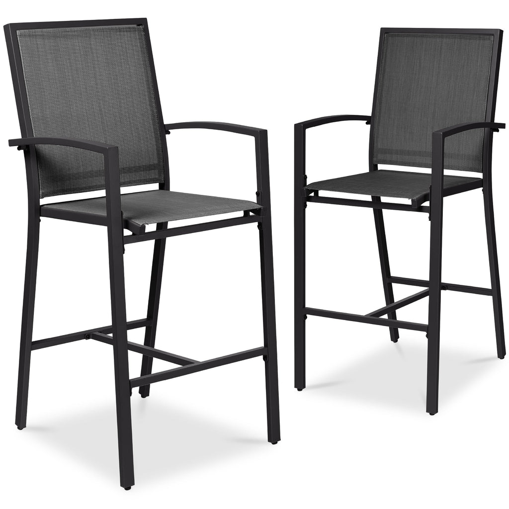 Set of 2 Outdoor Barstools Patio Chairs w/ Footrests All-Weather Mesh