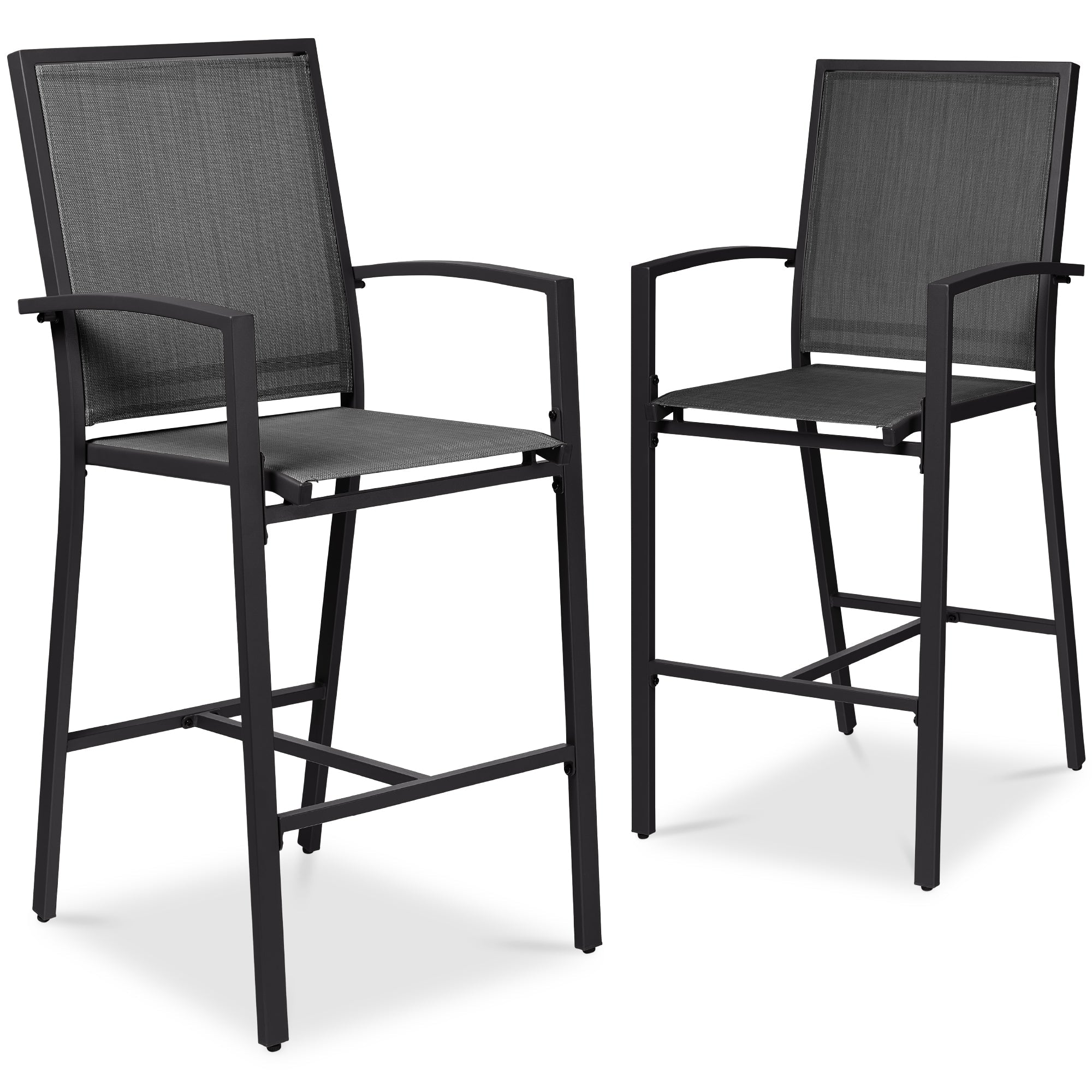 Set of 2 Outdoor Barstools Patio Chairs w/ Footrests All-Weather Mesh