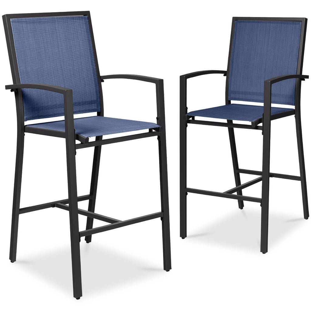 Set of 2 Outdoor Barstools Patio Chairs w/ Footrests All-Weather Mesh