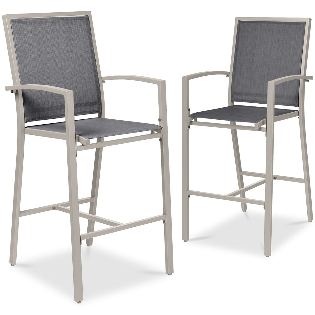 Set of 2 Outdoor Barstools Patio Chairs w/ Footrests All-Weather Mesh