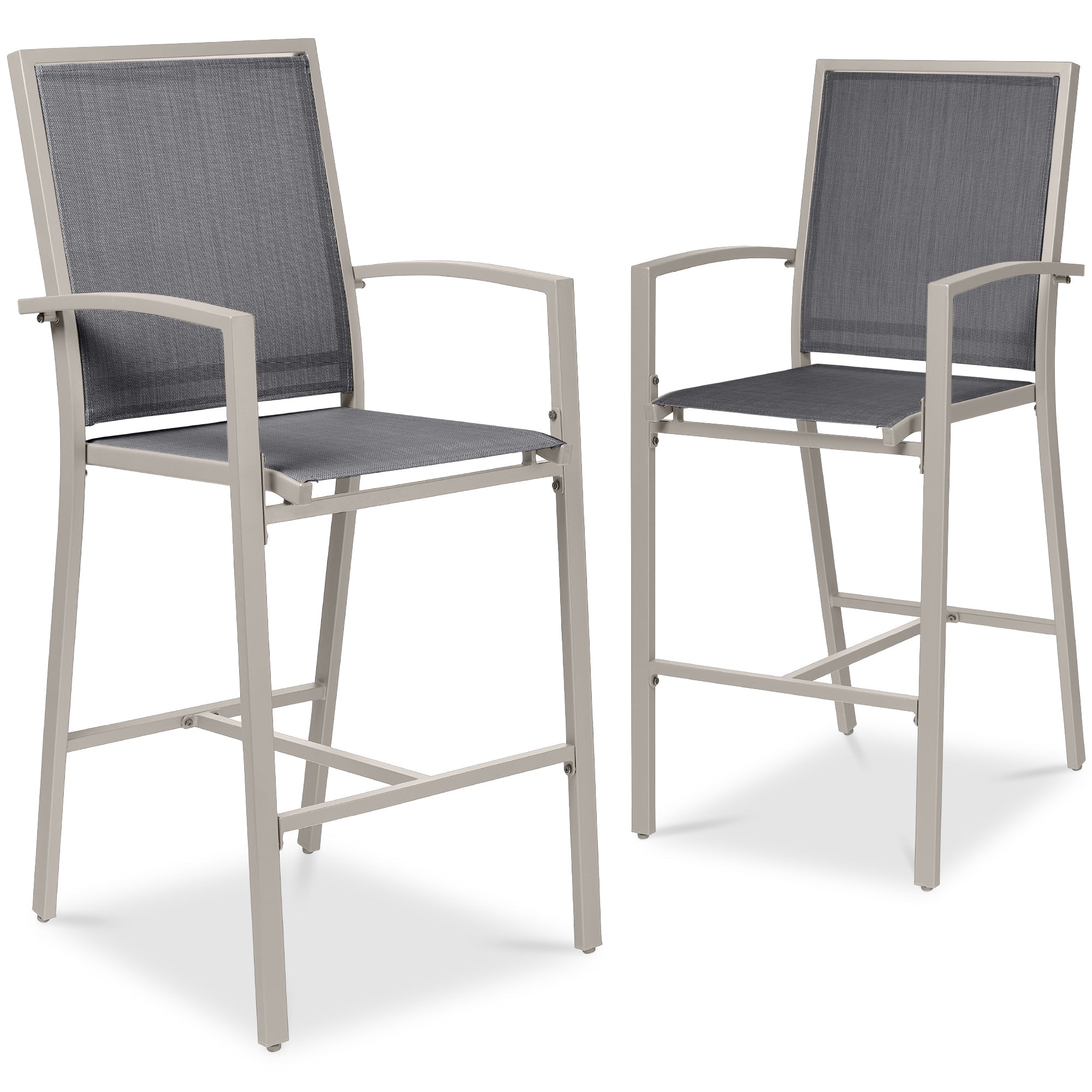 Set of 2 Outdoor Barstools Patio Chairs w/ Footrests All-Weather Mesh