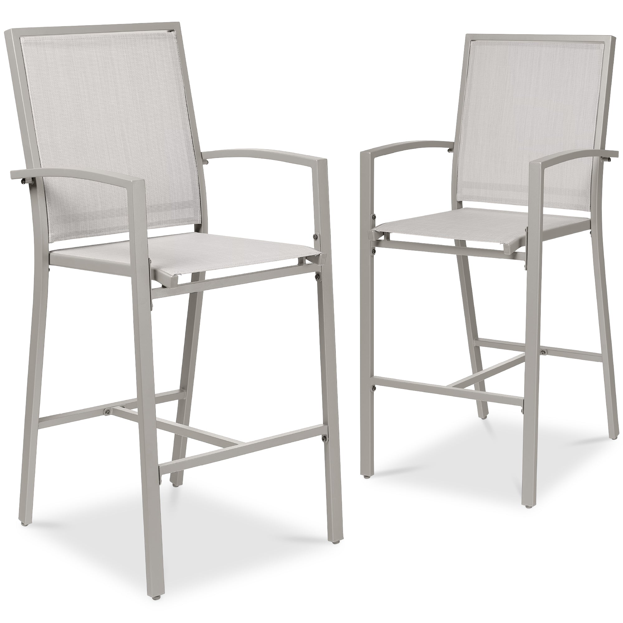 Set of 2 Outdoor Barstools Patio Chairs w/ Footrests All-Weather Mesh