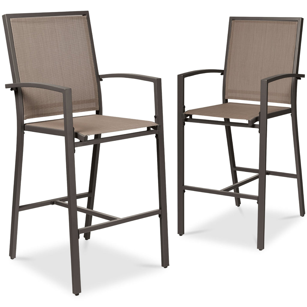 Set of 2 Outdoor Barstools Patio Chairs w/ Footrests All-Weather Mesh
