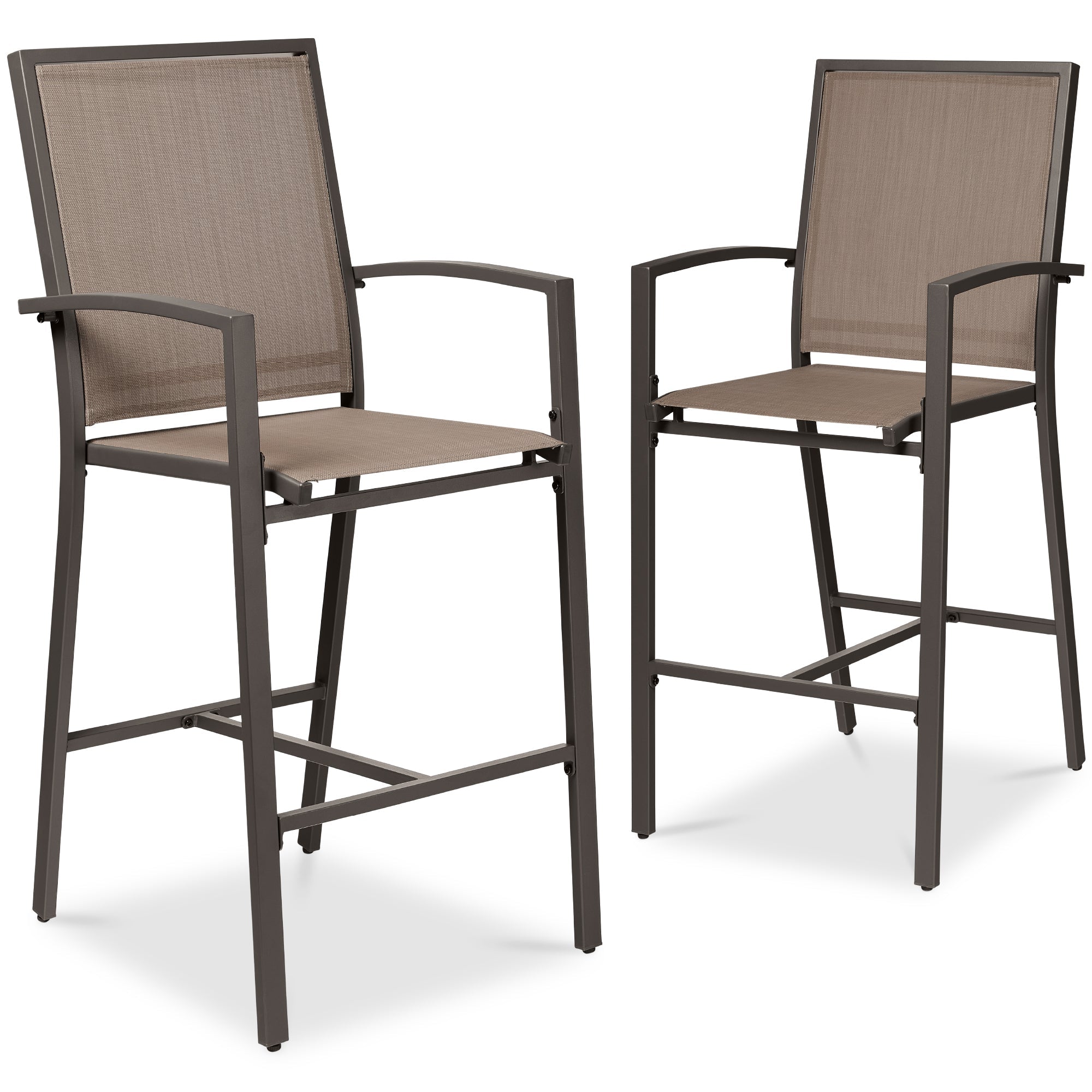 Set of 2 Outdoor Barstools Patio Chairs w/ Footrests All-Weather Mesh