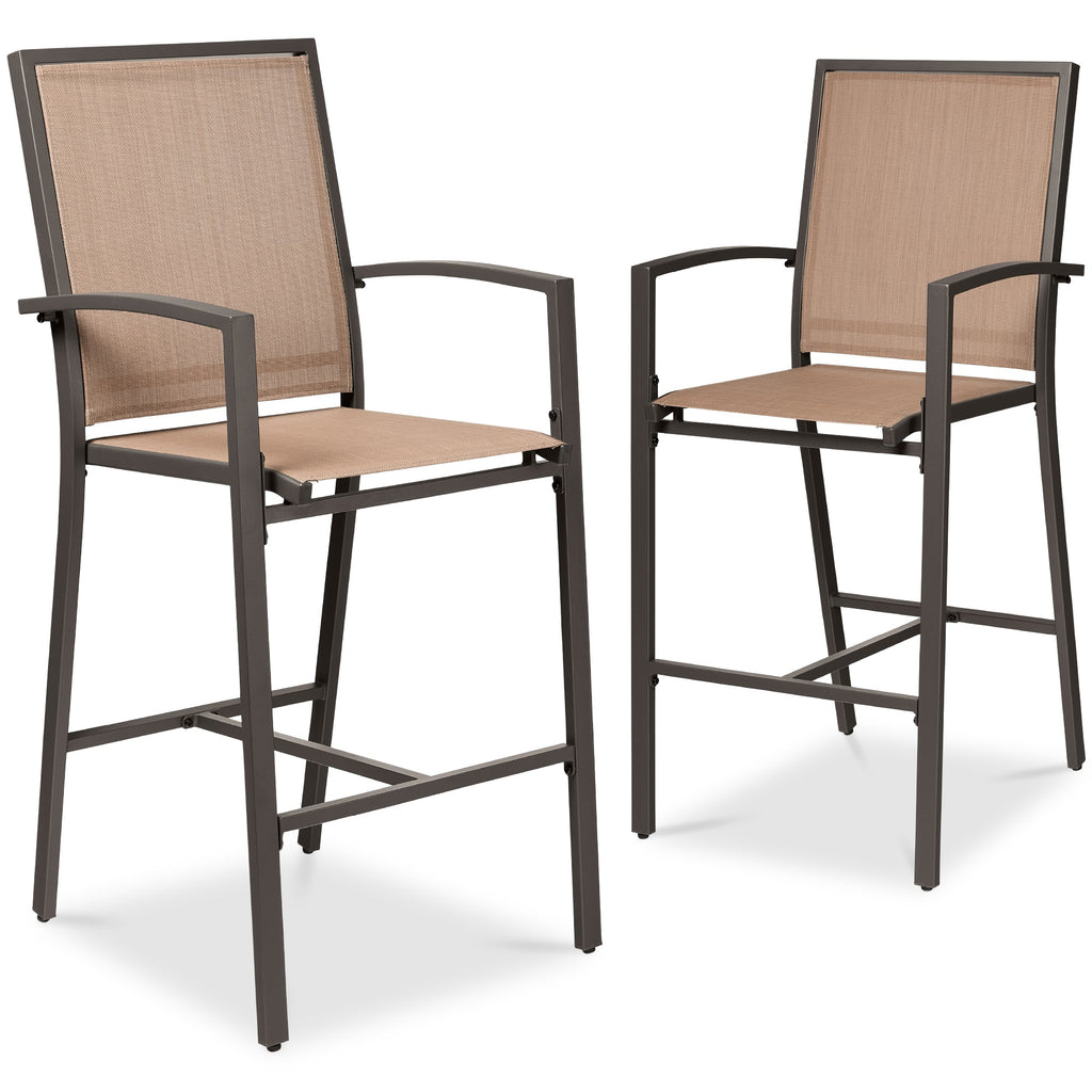 Set of 2 Outdoor Barstools Patio Chairs w/ Footrests All-Weather Mesh