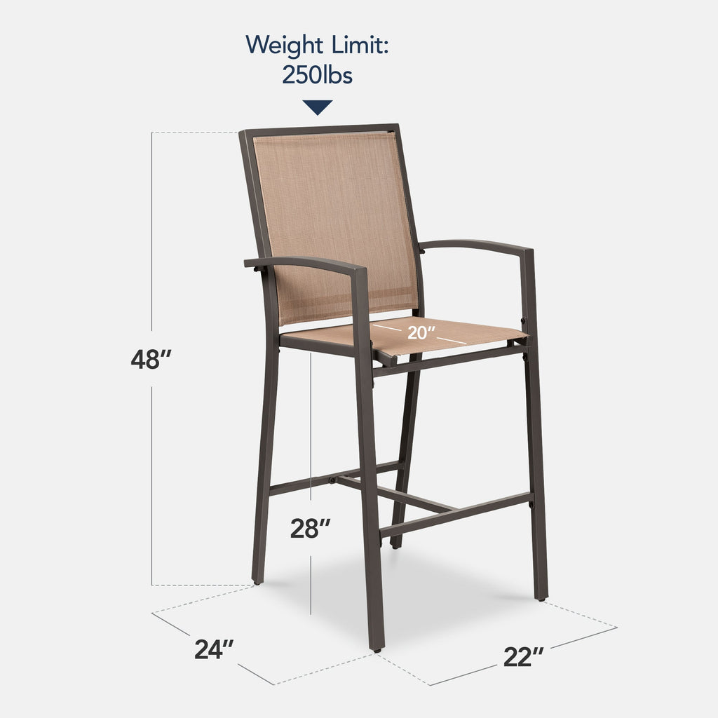 Set of 2 Outdoor Barstools Patio Chairs w/ Footrests All-Weather Mesh