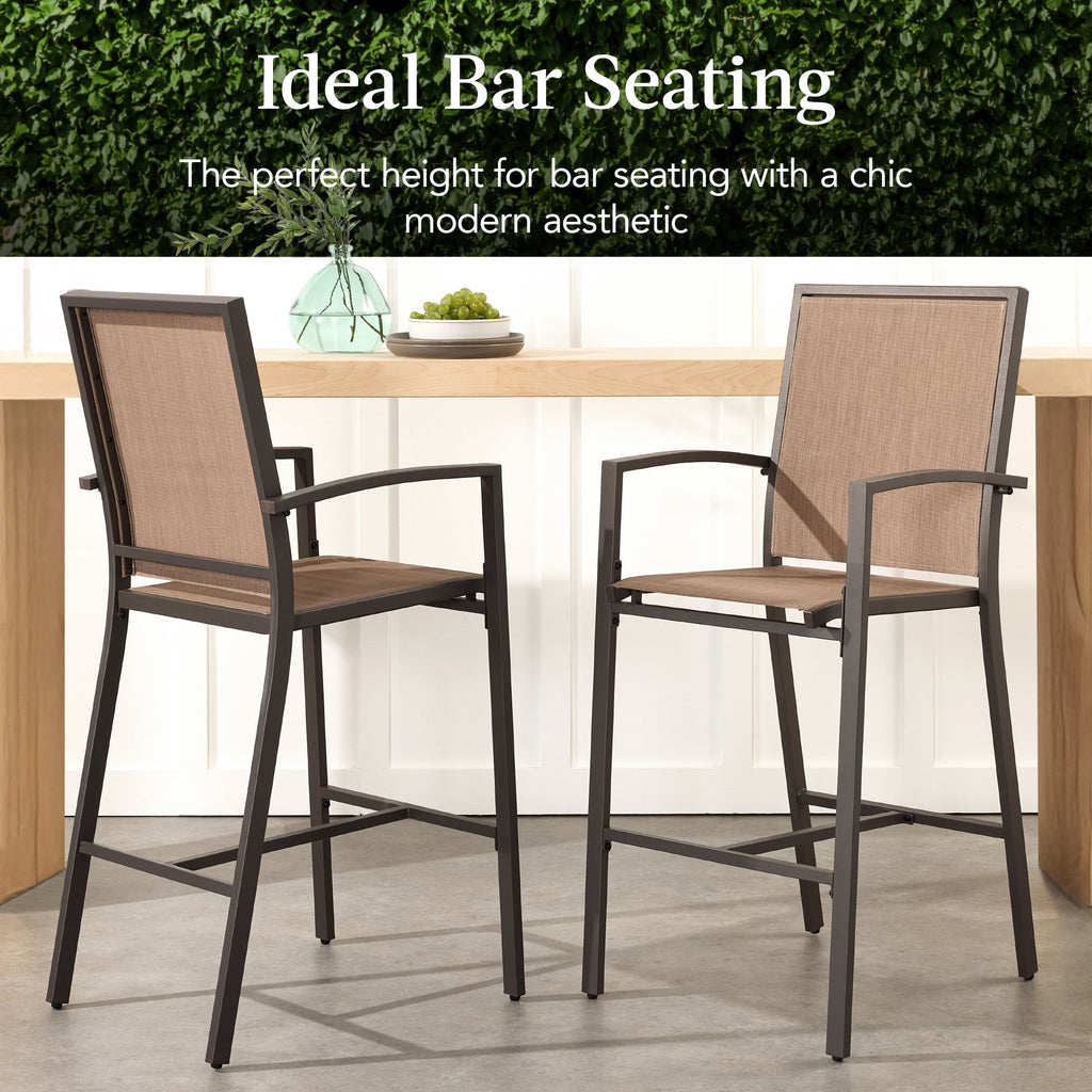 Set of 2 Outdoor Barstools Patio Chairs w/ Footrests All-Weather Mesh