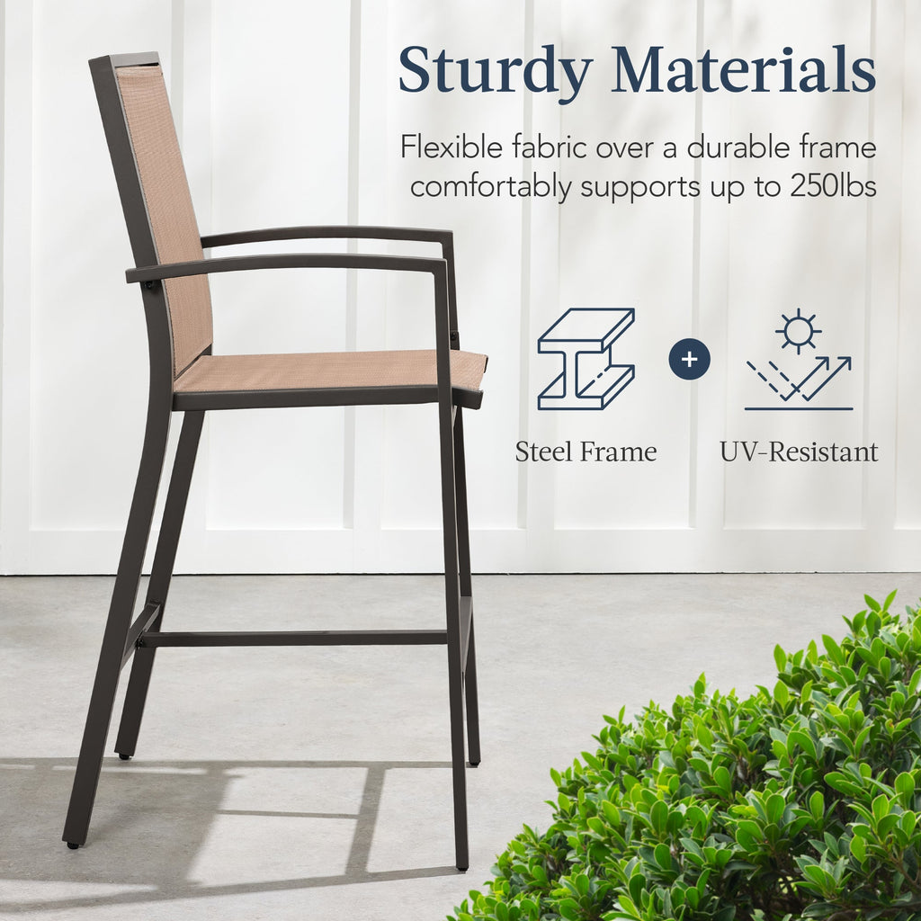 Set of 2 Outdoor Barstools Patio Chairs w/ Footrests All-Weather Mesh